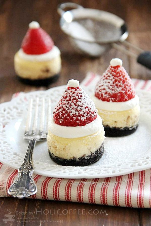 Fun Christmas Desserts
 Santa Hat Mini Cheesecake Bites Fun Christmas dessert for