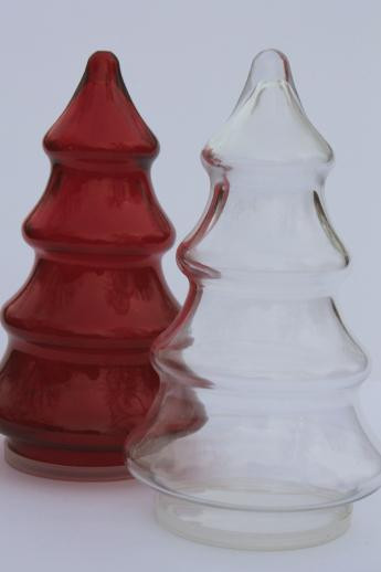 Glass Christmas Tree Candy Jar
 vintage glass candy jars Christmas tree shape red & clear