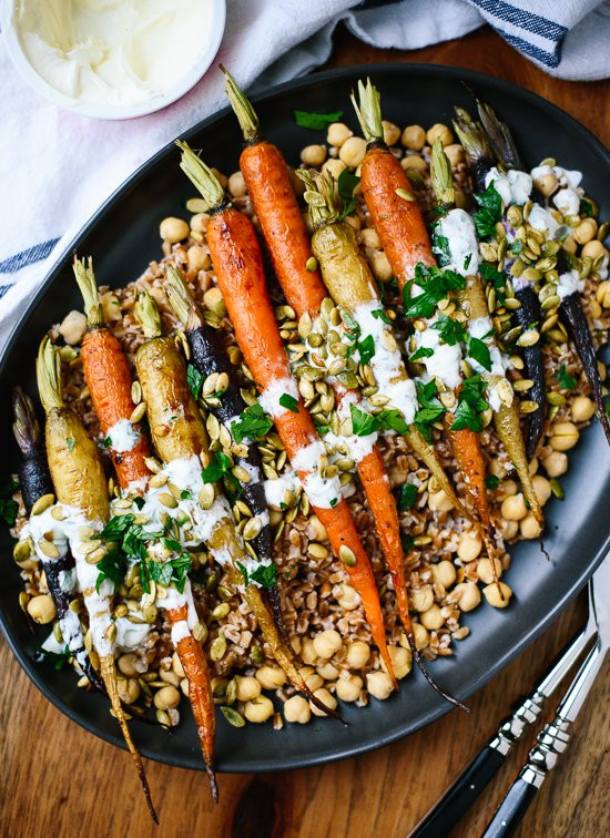Gourmet Thanksgiving Side Dishes
 Roasted Carrots with Farro & Chickpeas Cookie and Kate
