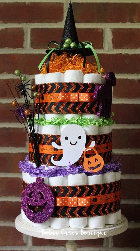 Halloween Baby Shower Cakes
 3 Tier Halloween Diaper Cake Halloween Baby by
