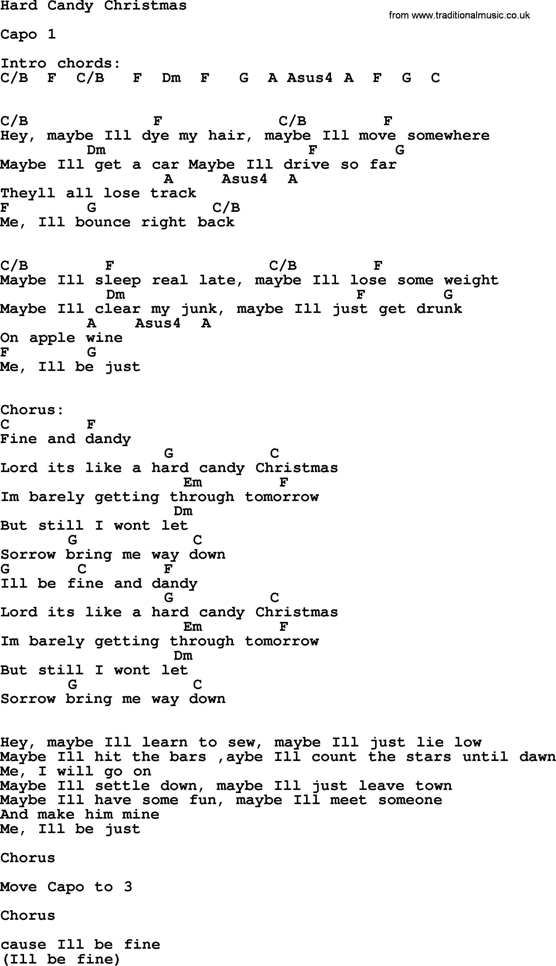 Hard Candy Christmas Chords
 Dolly Parton song Hard Candy Christmas lyrics and chords