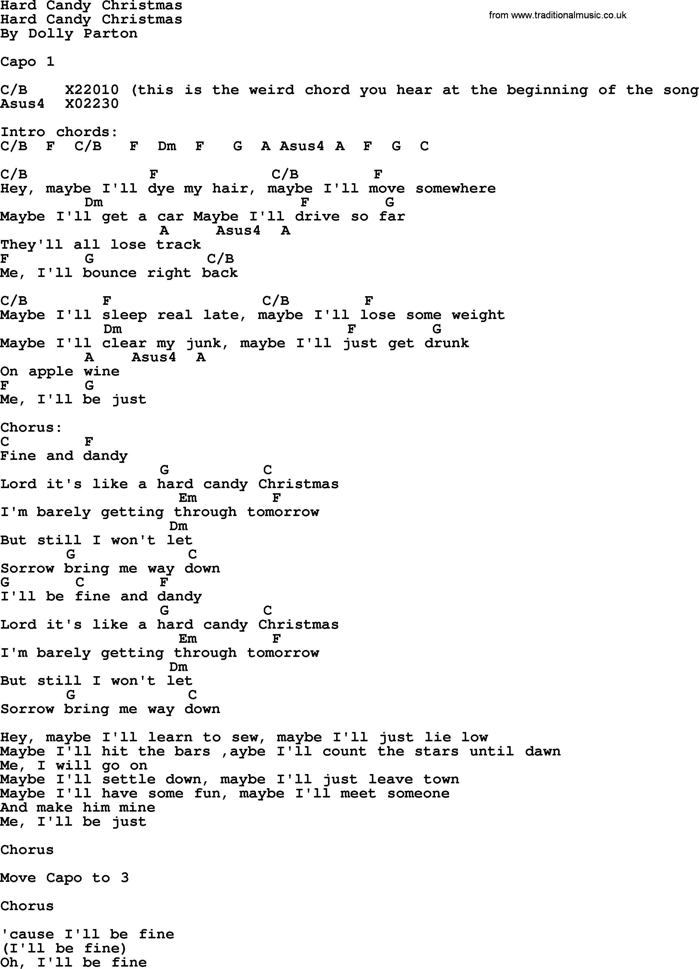 Hard Candy Christmas Lyrics
 Hard Candy Christmas Bluegrass lyrics with chords