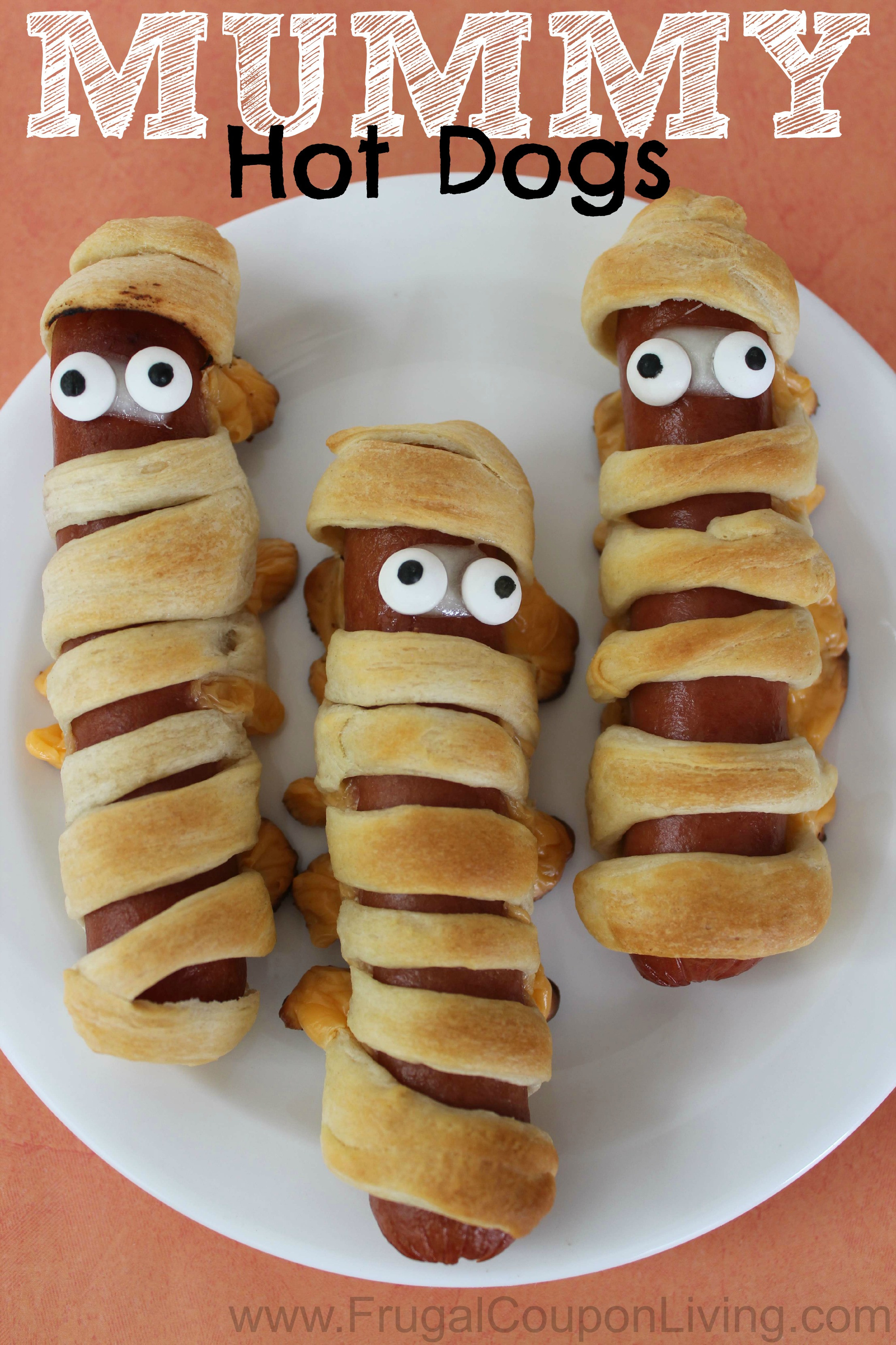 Hot Dogs Halloween
 Halloween Mummy Hot Dogs with Crescent Rolls