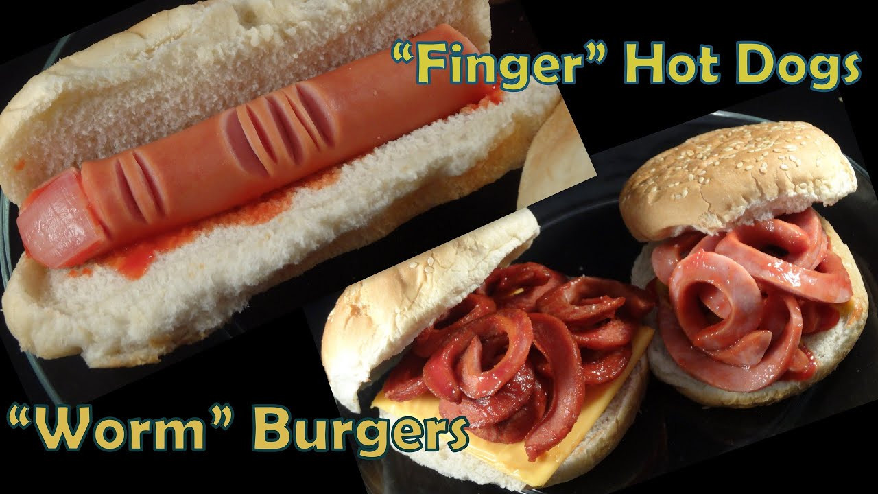 Hot Dogs Halloween
 Halloween Hot Dog fingers and "Worm" Burgers with