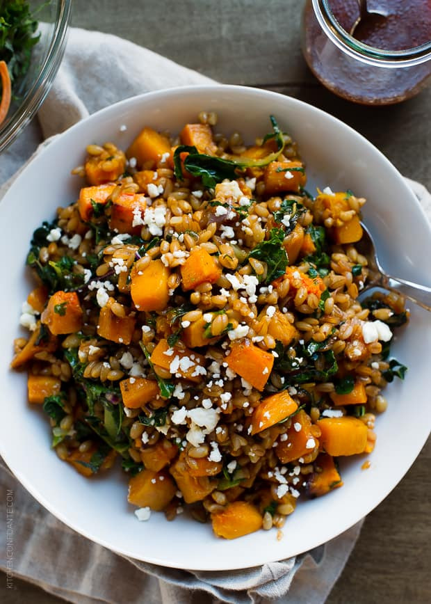 Kale Thanksgiving Recipes
 Roasted Butternut Squash Winter Salad with Kale Farro and