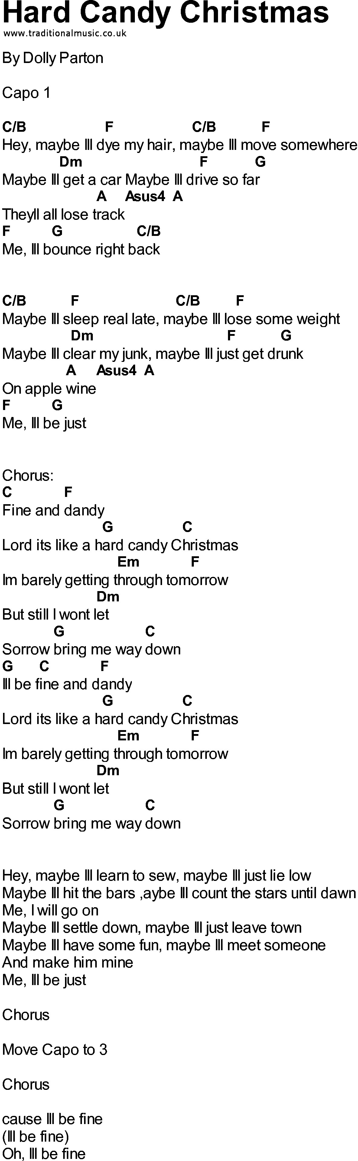 Lyrics Hard Candy Christmas
 Bluegrass songs with chords Hard Candy Christmas