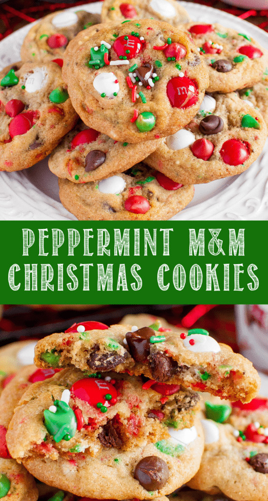 M&amp;M Christmas Cookies Recipe
 Peppermint M&M Christmas Cookies with sprinkles and