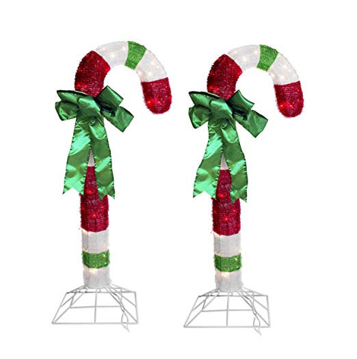 Outdoor Christmas Candy Canes
 4 Foot Lighted Tinsel Candy Cane Outdoor Christmas Lights