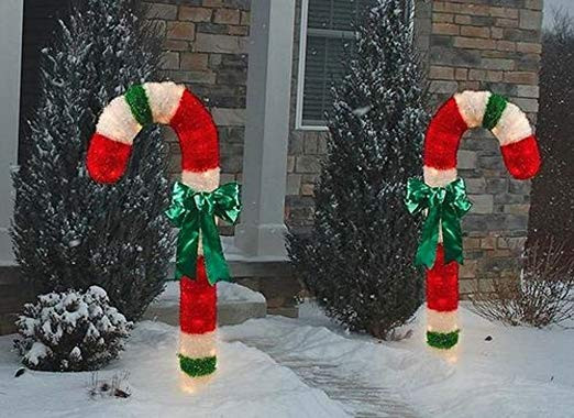 Outdoor Christmas Candy Canes
 4 Foot Lighted Tinsel Candy Cane Outdoor Christmas Lights