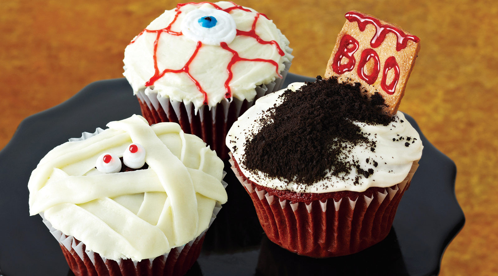 Red Velvet Halloween Cupcakes
 Chocolate Spider Web Cupcakes with Cream Cheese Icing