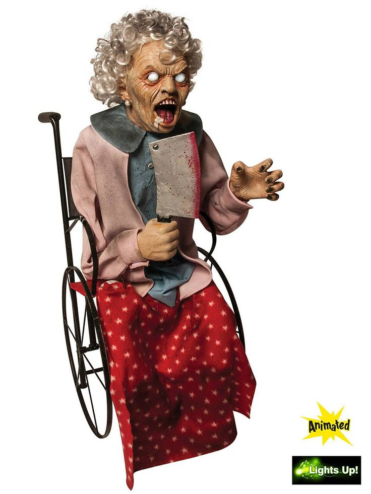 Stew Brew Witch And Child Animated Halloween Decoration
 Animated Wheelchair Granny Prop