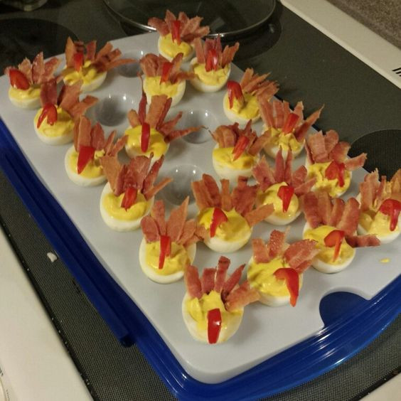 Thanksgiving Deviled Eggs Decorations
 Bacon deviled eggs Deviled eggs and Red peppers on Pinterest