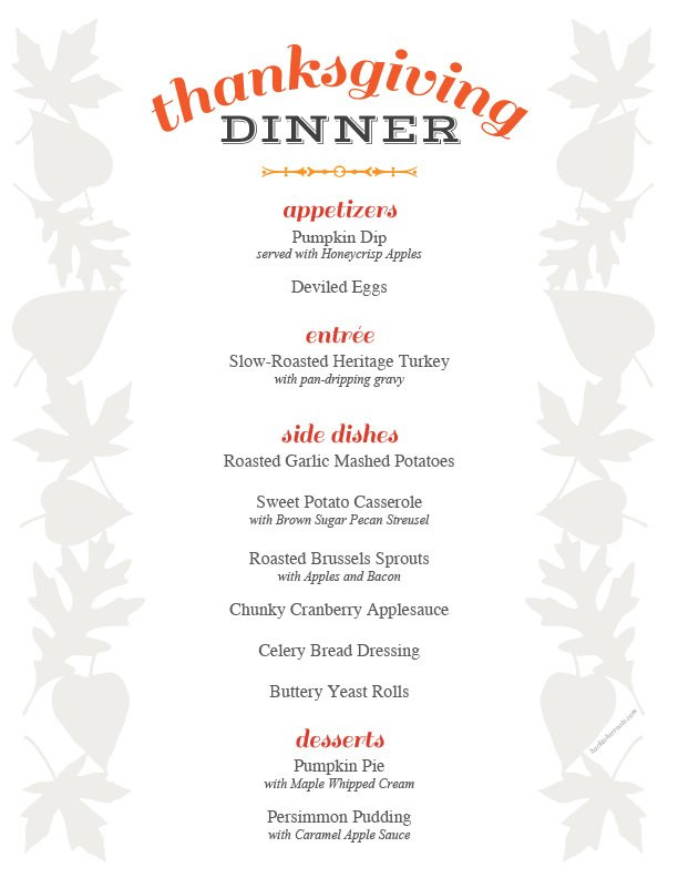 Thanksgiving Dinner Food List
 thanksgiving menu printable holiday recipe roundup