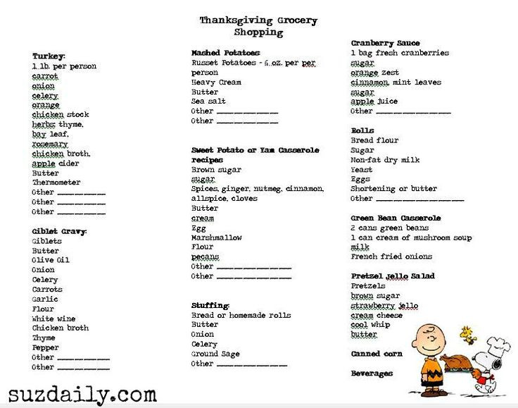 Thanksgiving Dinner Food List
 Less than one week until Thanksgiving Here is a