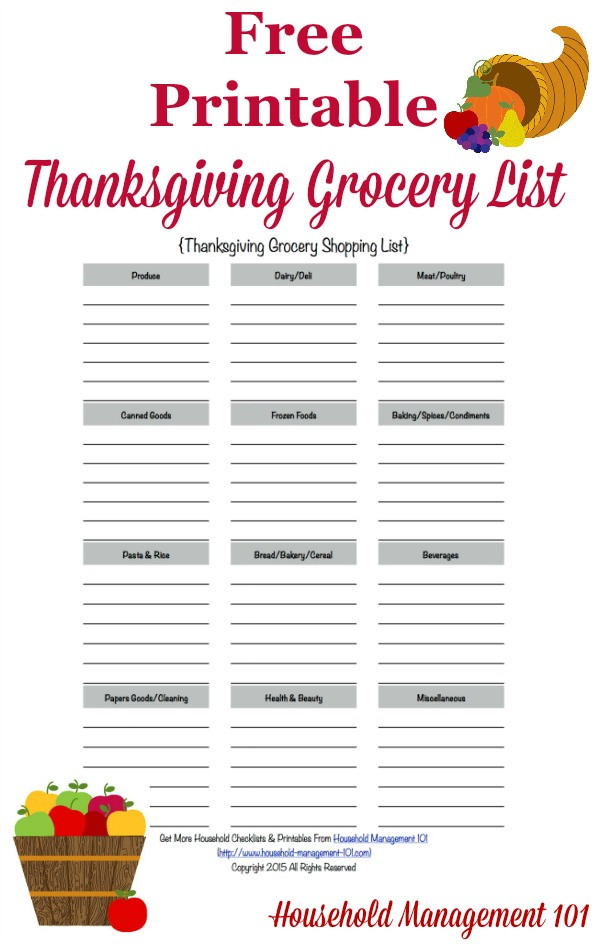 Thanksgiving Dinner Food List
 Printable Thanksgiving Grocery List & Shopping List
