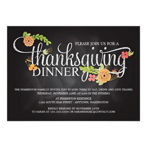 Thanksgiving Dinner Invitations
 Chalkboard Floral Elegant Thanksgiving Dinner Personalized