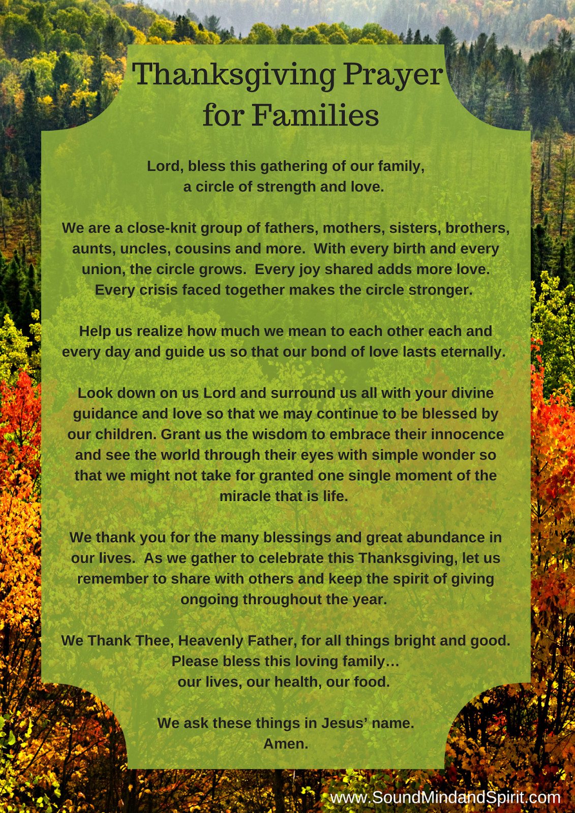Thanksgiving Dinner Prayer
 Blessings of Thanksgiving Thanksgiving Prayer for Family