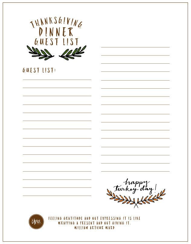 Thanksgiving Dinner Shopping List
 Free Printable Thanksgiving Checklist and Place Cards