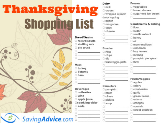 Thanksgiving Dinner Shopping List
 Thanksgiving Dinner Printable Shopping List SavingAdvice