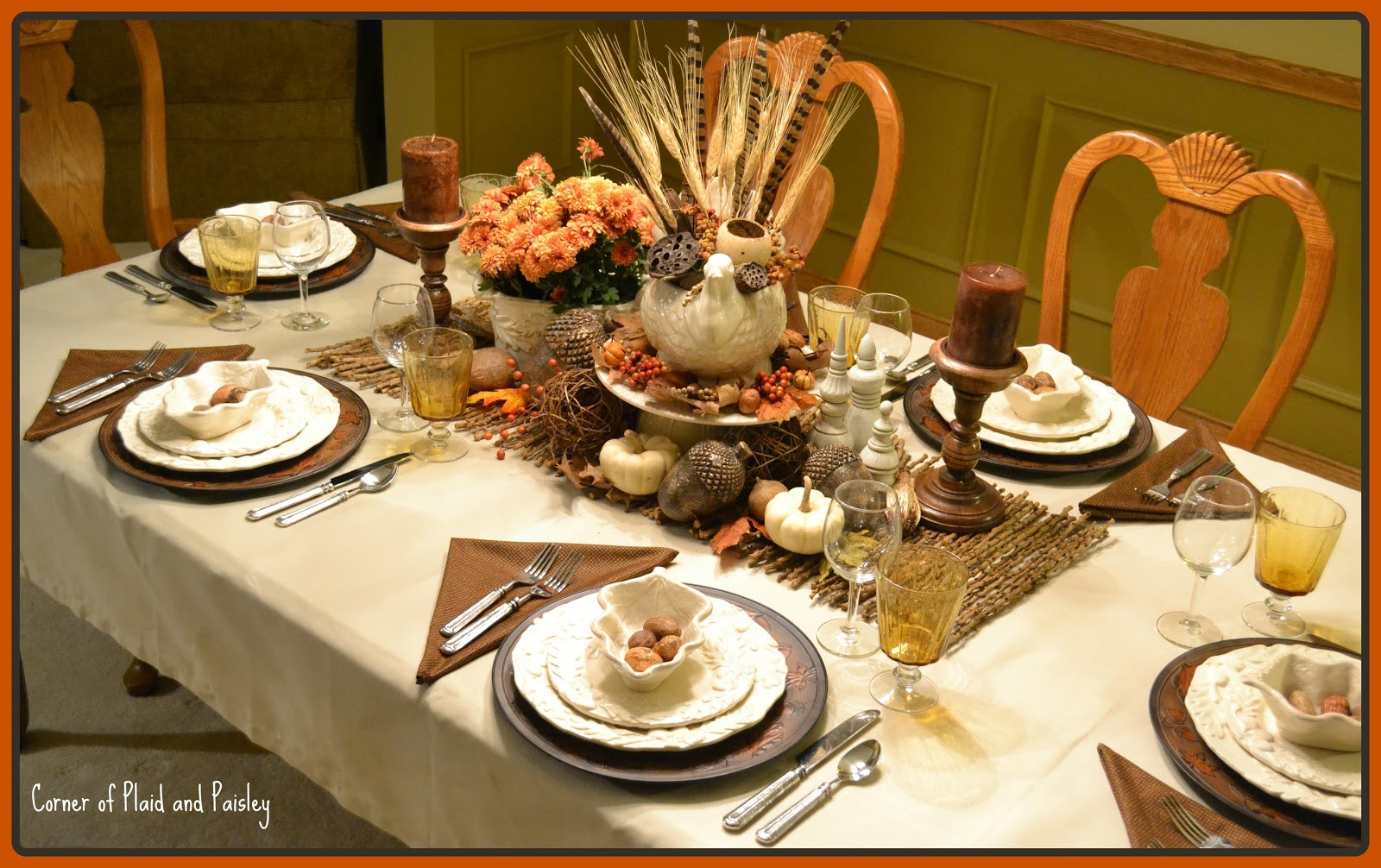 Thanksgiving Dinner Table Settings
 Corner of Plaid and Paisley Thanksgiving Table Not the