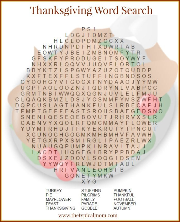 Thanksgiving Dinner Word Whizzle Search
 Thanksgiving Word Search · The Typical Mom