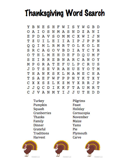 Thanksgiving Dinner Word Whizzle Search
 FREE Printable Thanksgiving Placemat with Activities