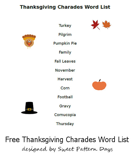 Thanksgiving Dinner Word Whizzle Search
 Printable Thanksgiving Charades Words