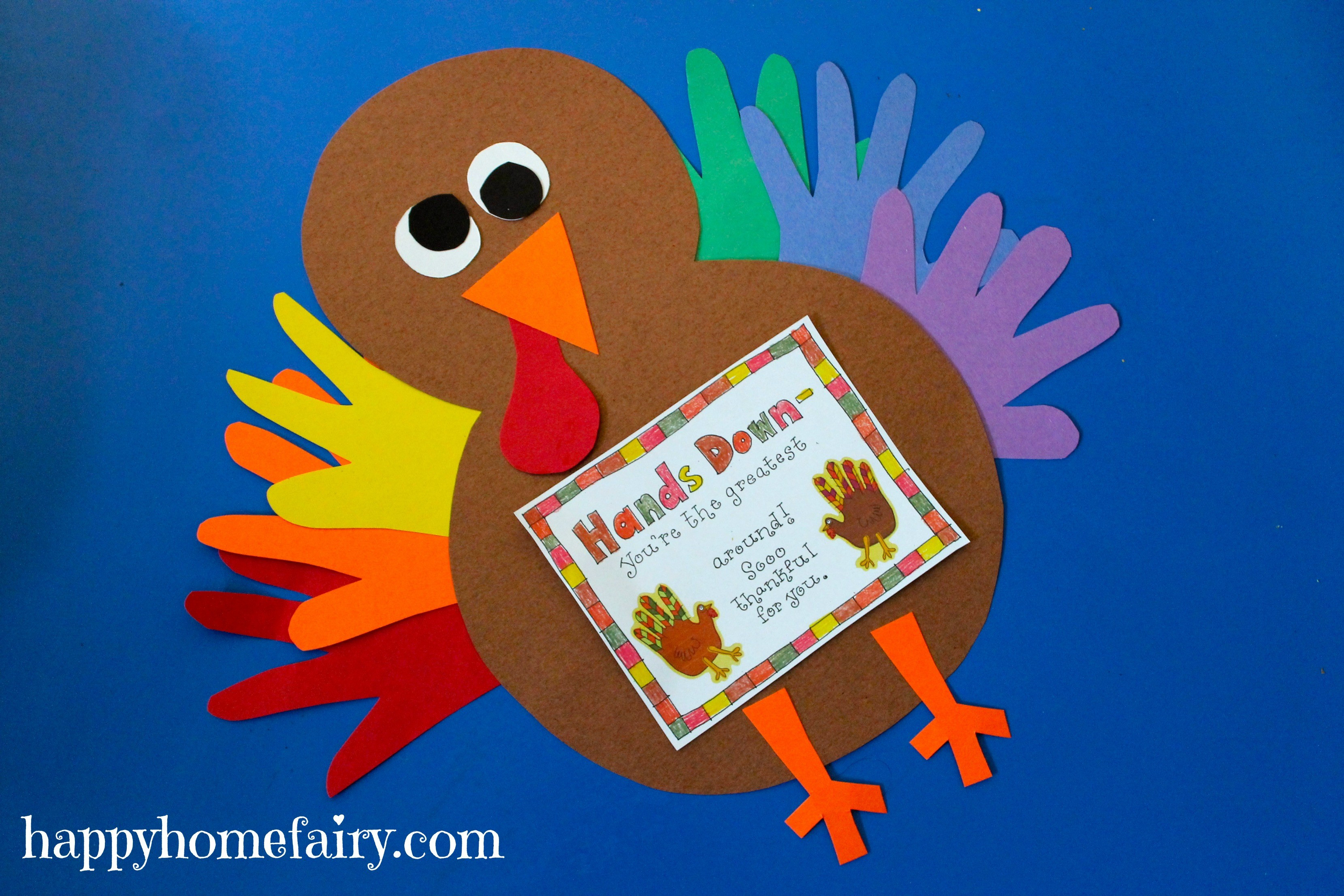 Thanksgiving Hand Turkey
 Thankful Handprint Turkey Craft FREE Printable Happy