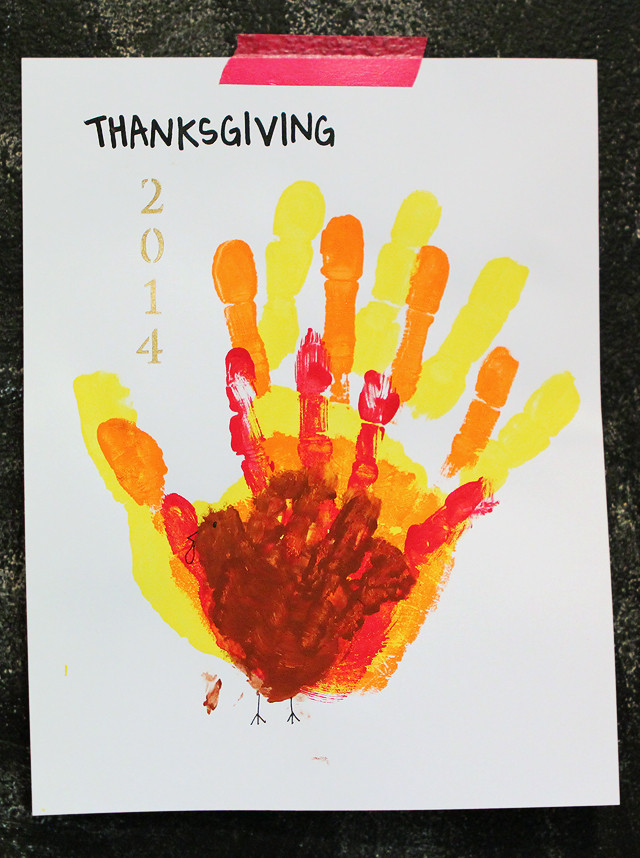 Thanksgiving Hand Turkey
 Hand turkey made with each family members hand makes a