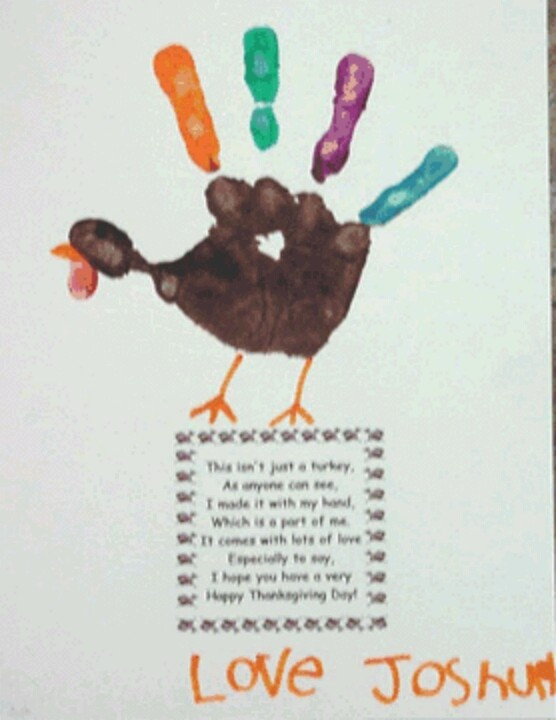 Thanksgiving Hand Turkey
 Handprint turkey with poem thanksgiving