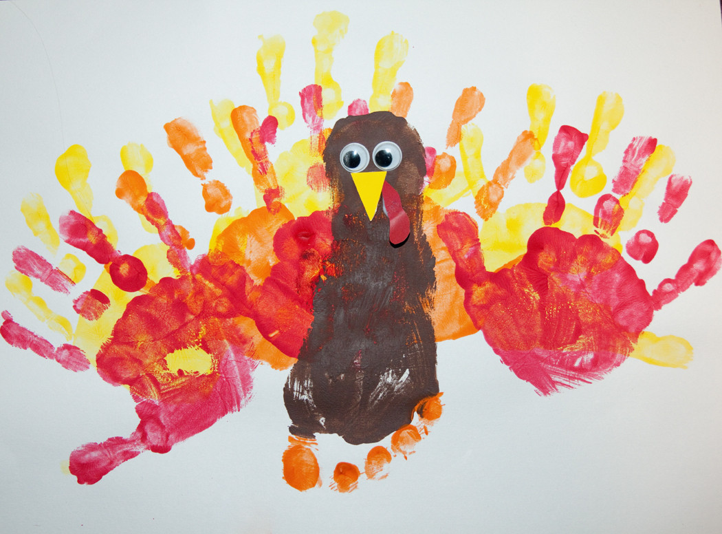 Thanksgiving Hand Turkey
 Snails and Puppy Dog Tails Hand and Foot Print Turkey