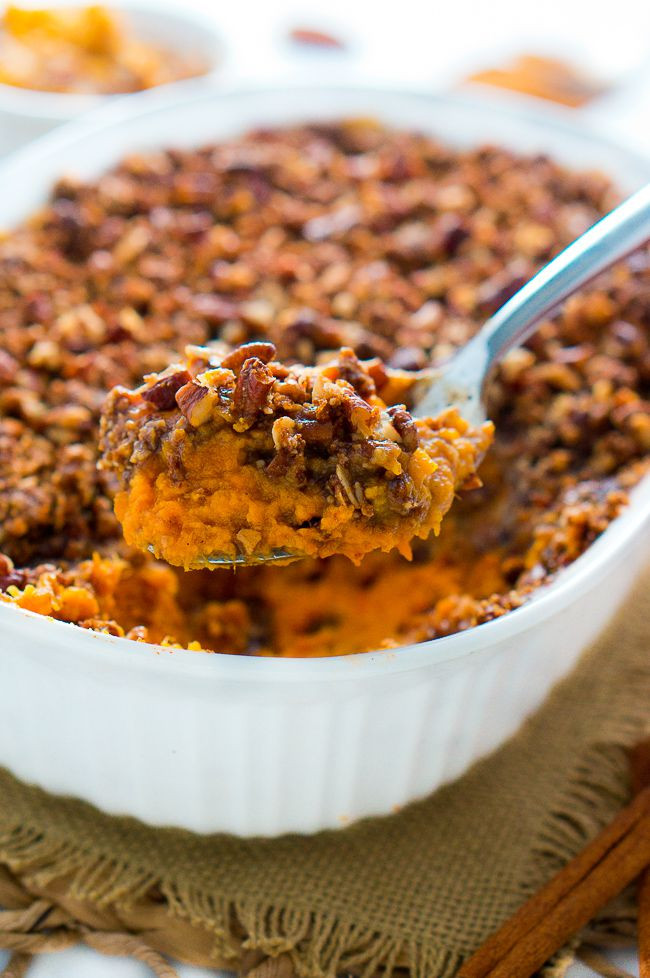 Thanksgiving Sweet Potatoes Recipe
 Healthy Sweet Potato Casserole with Pecan Topping
