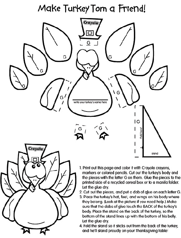 Thanksgiving Turkey Cut Out
 Turkey Craft Coloring Page