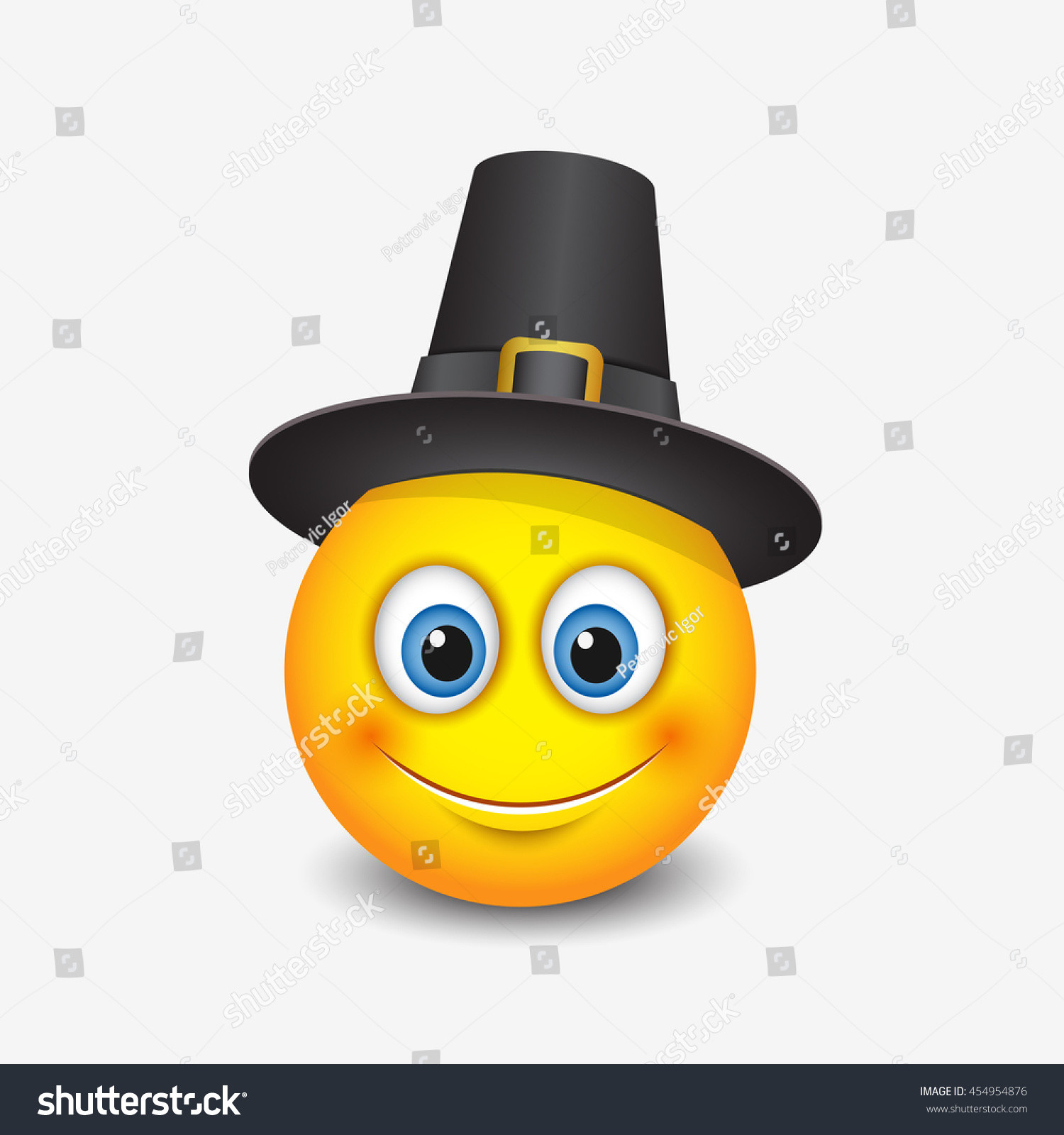 Thanksgiving Turkey Emoji
 Cute Thanksgiving Emoticon Wearing Pilgrim Hat Stock