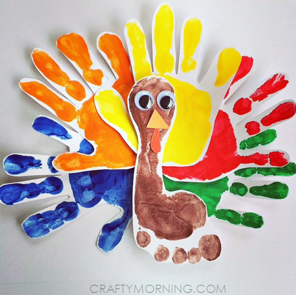 Thanksgiving Turkey Handprint
 Colorful Handprint Footprint Turkey Craft Crafty Morning