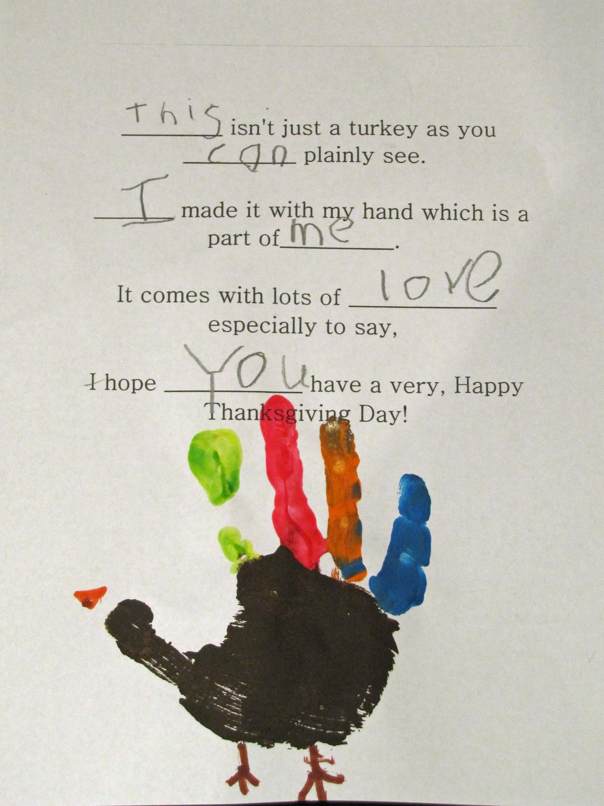 Thanksgiving Turkey Handprint
 Turkey Handprint Keepsake & Poem