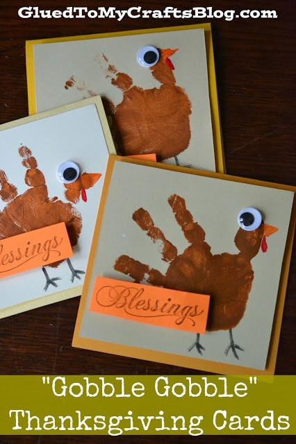 Thanksgiving Turkey Handprint
 Gobble Gobble Thanksgiving Cards Kid s Craft Glued