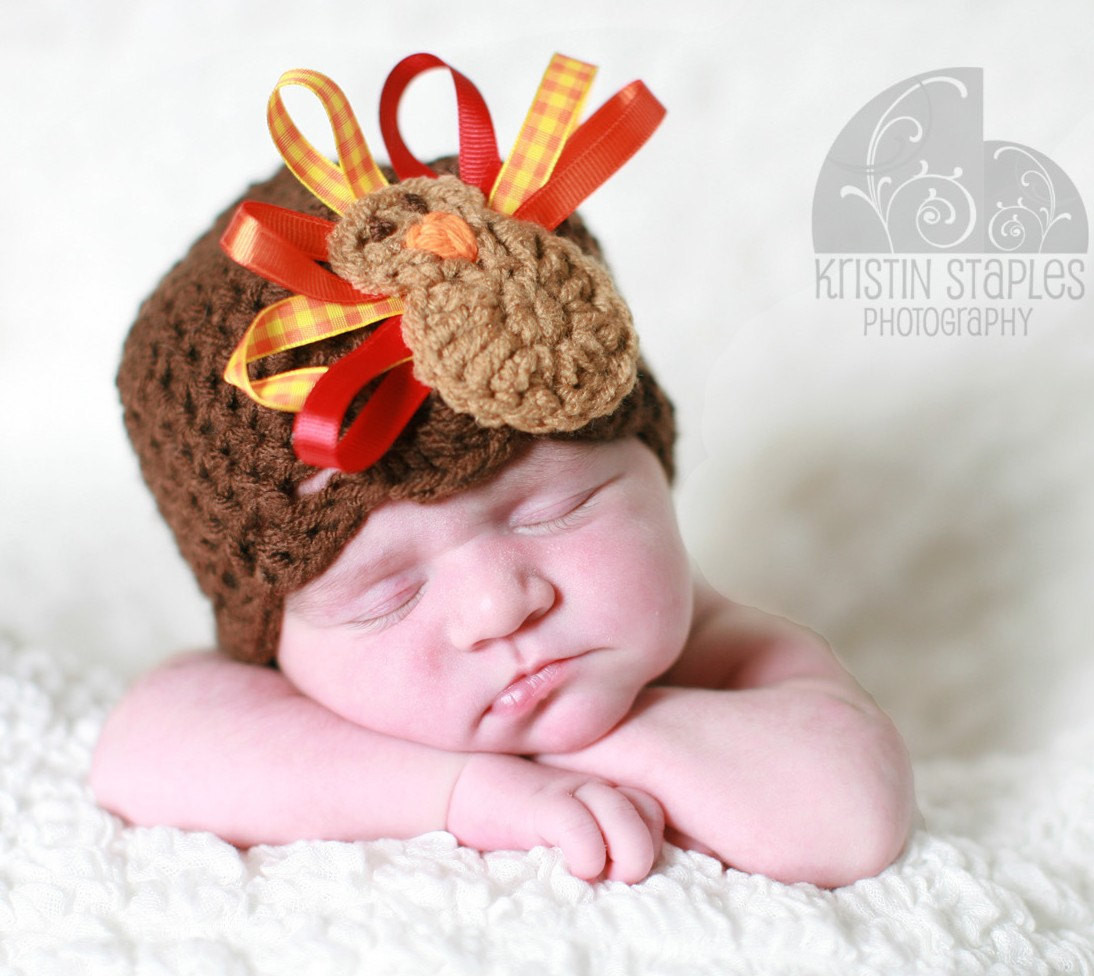Thanksgiving Turkey Hat
 Crochet Turkey Hat Thanksgiving Beanie with Ribbon Feathers