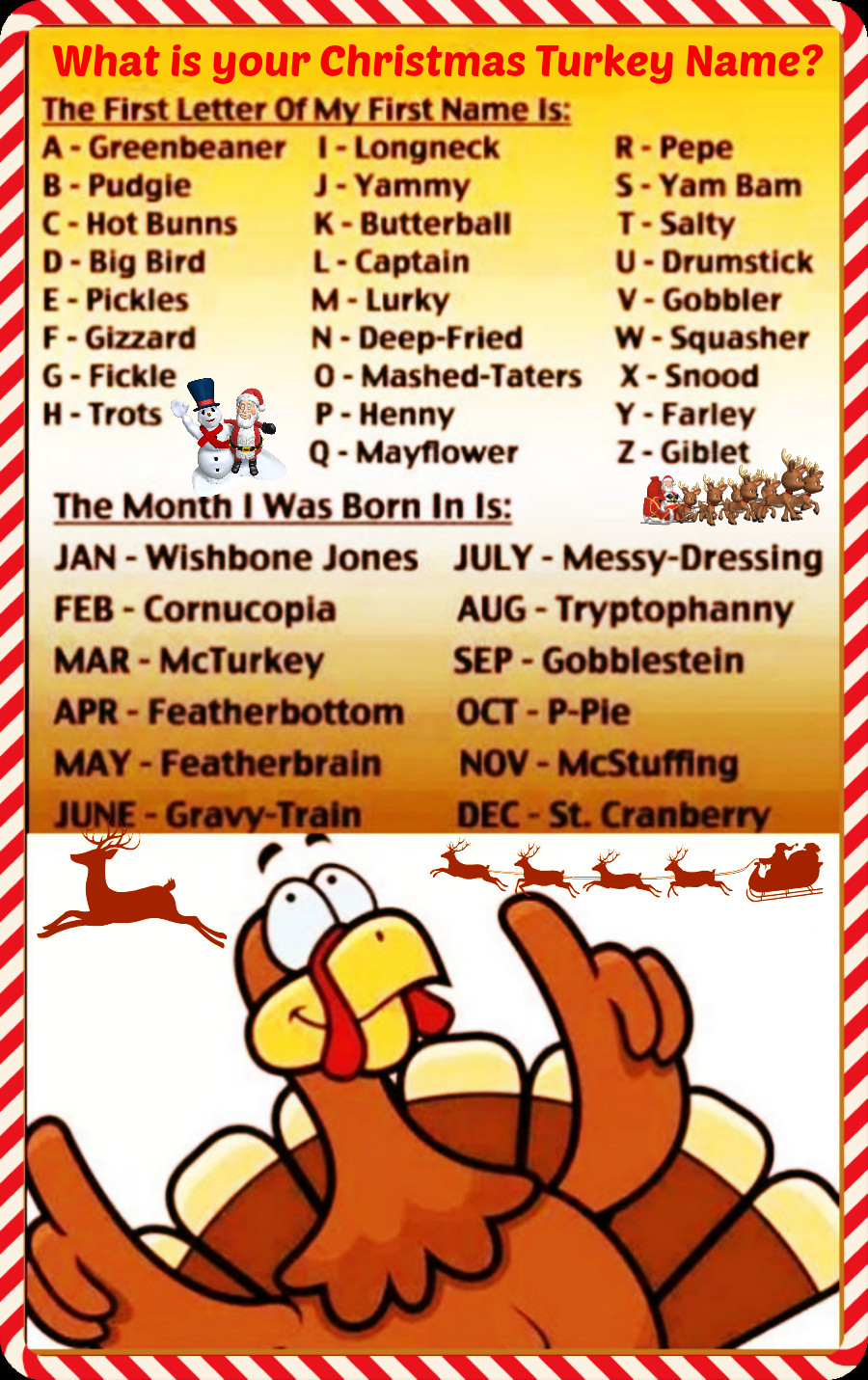 Thanksgiving Turkey Names
 Daveswordsofwisdom November 2015