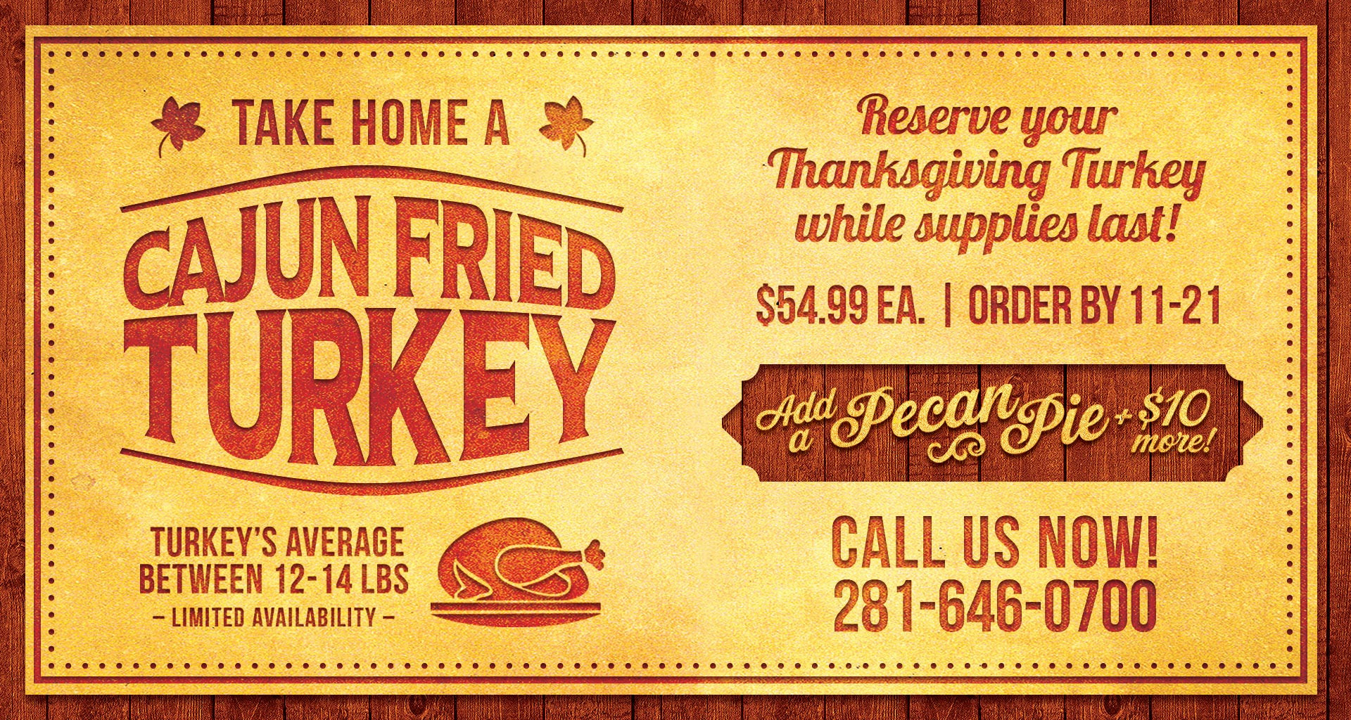 Thanksgiving Turkey Order
 Take Home a Cajun Fried Turkey Orleans Seafood Kitchen