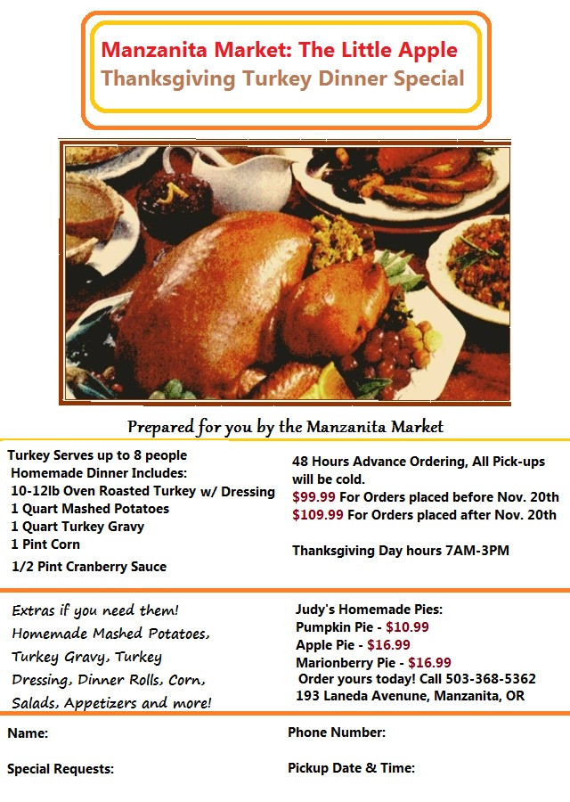 Thanksgiving Turkey Order
 Thanksgiving Turkey Orders & Our 2014 Dinner Flyer