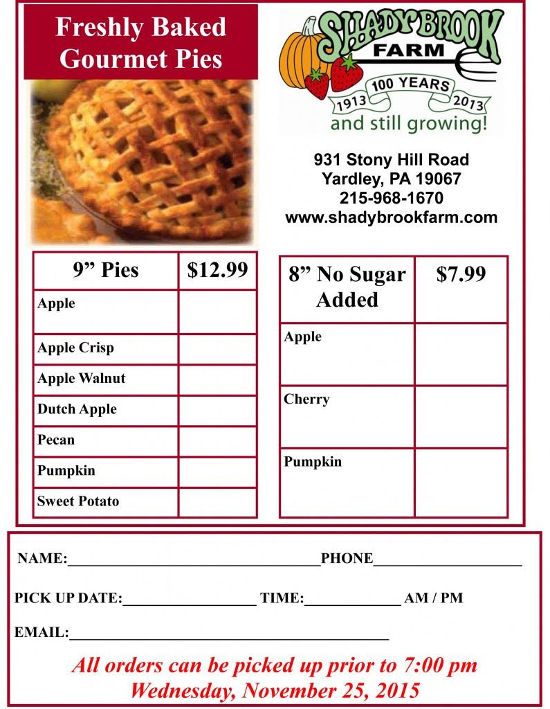 Thanksgiving Turkey Order
 Turkey and Pie Order Form