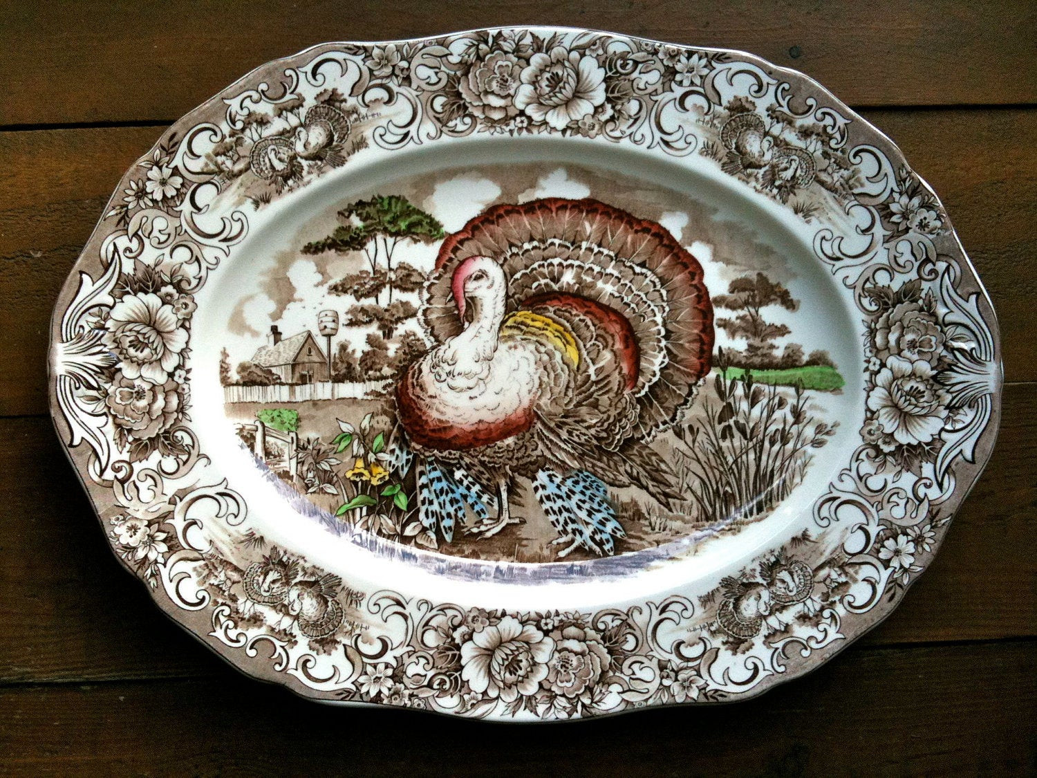 Thanksgiving Turkey Platter
 Vintage English Turkey Platter Thanksgiving Transferware