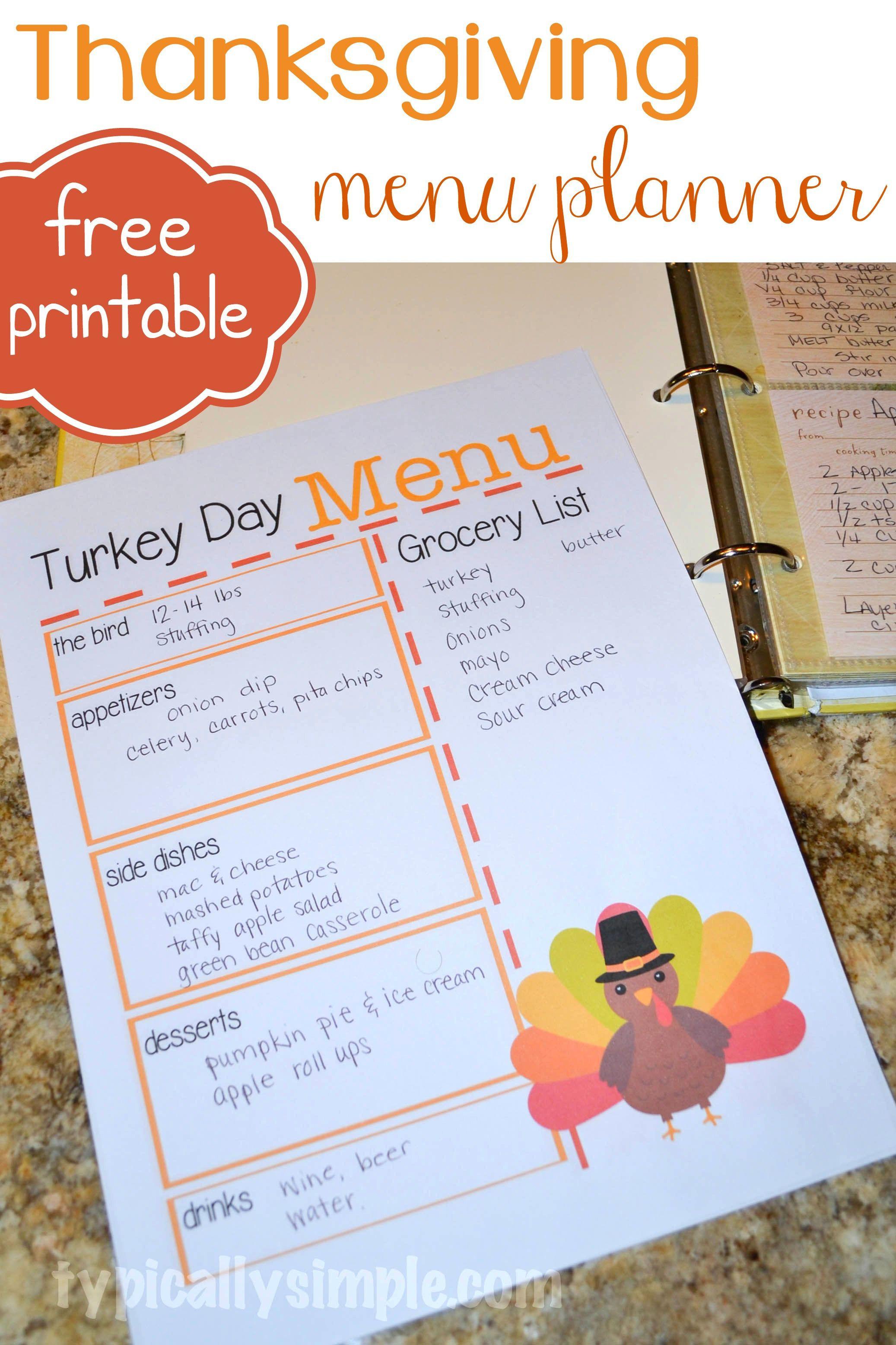 Traditional Thanksgiving Dinner Menu List
 Turkey Day Menu Planner Typically Simple