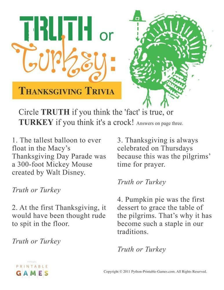 Turkey And Thanksgiving Facts
 Thanksgiving Truth or Turkey Trivia $6 95