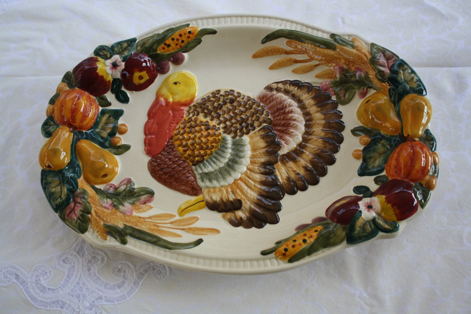 Turkey Platters Thanksgiving
 Vintage Turkey Platter Club Beau Rivage Rare Raised Fruit