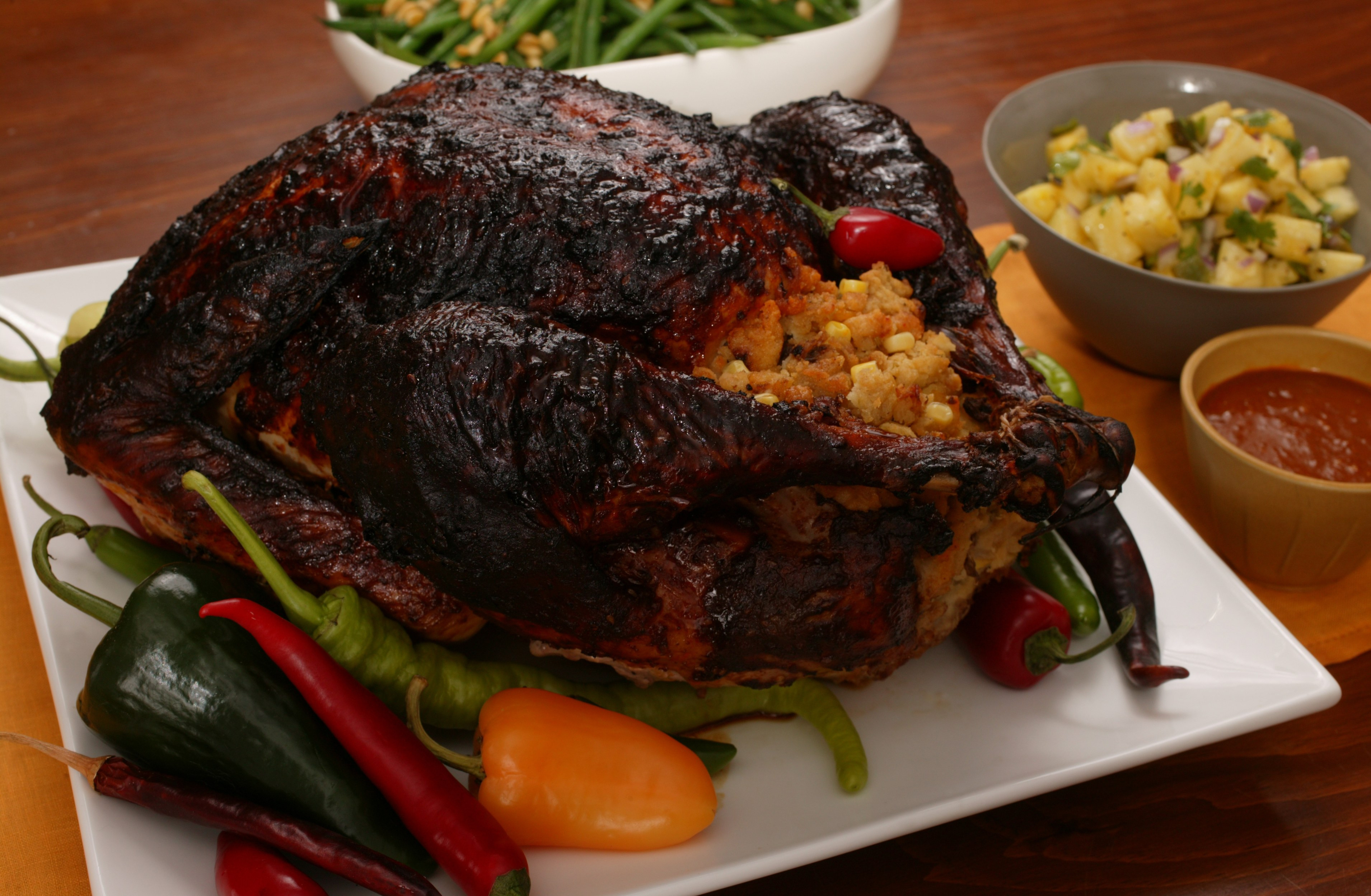 Turkey Thanksgiving Recipe
 Mole Roasted Turkey with Masa Stuffing and Chile Gravy