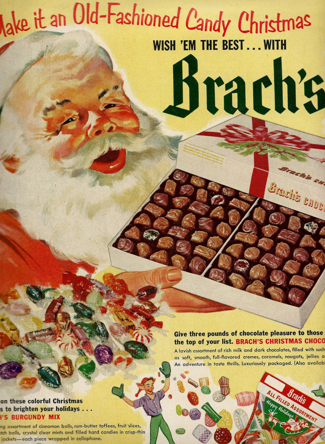 Vintage Christmas Candy
 Vintage Brach s Candy Ad for Christmas 1950 s Santa