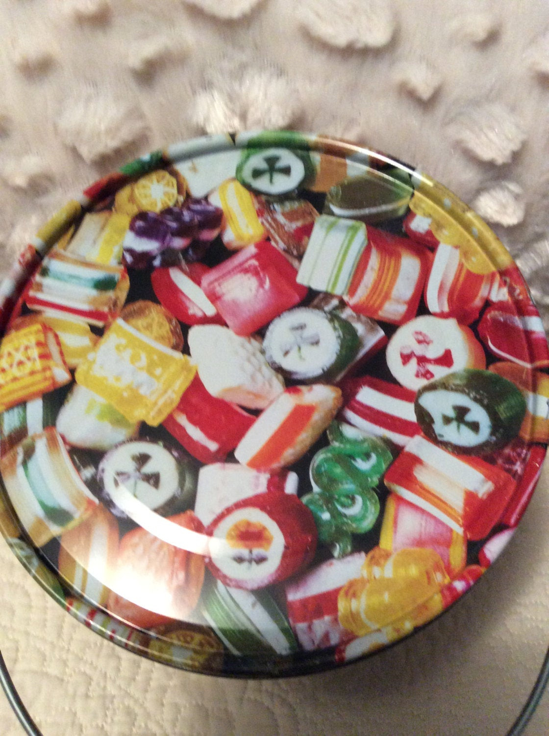 Vintage Christmas Candy
 Vintage Hard Candy Christmas Tin Container by