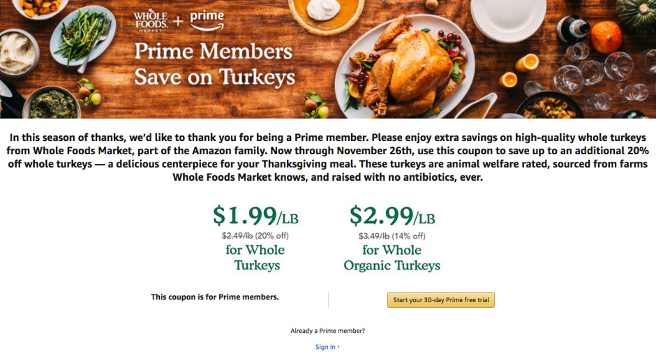 Whole Foods Thanksgiving Turkey
 Amazon s Whole Foods turkey promotion is ruining the